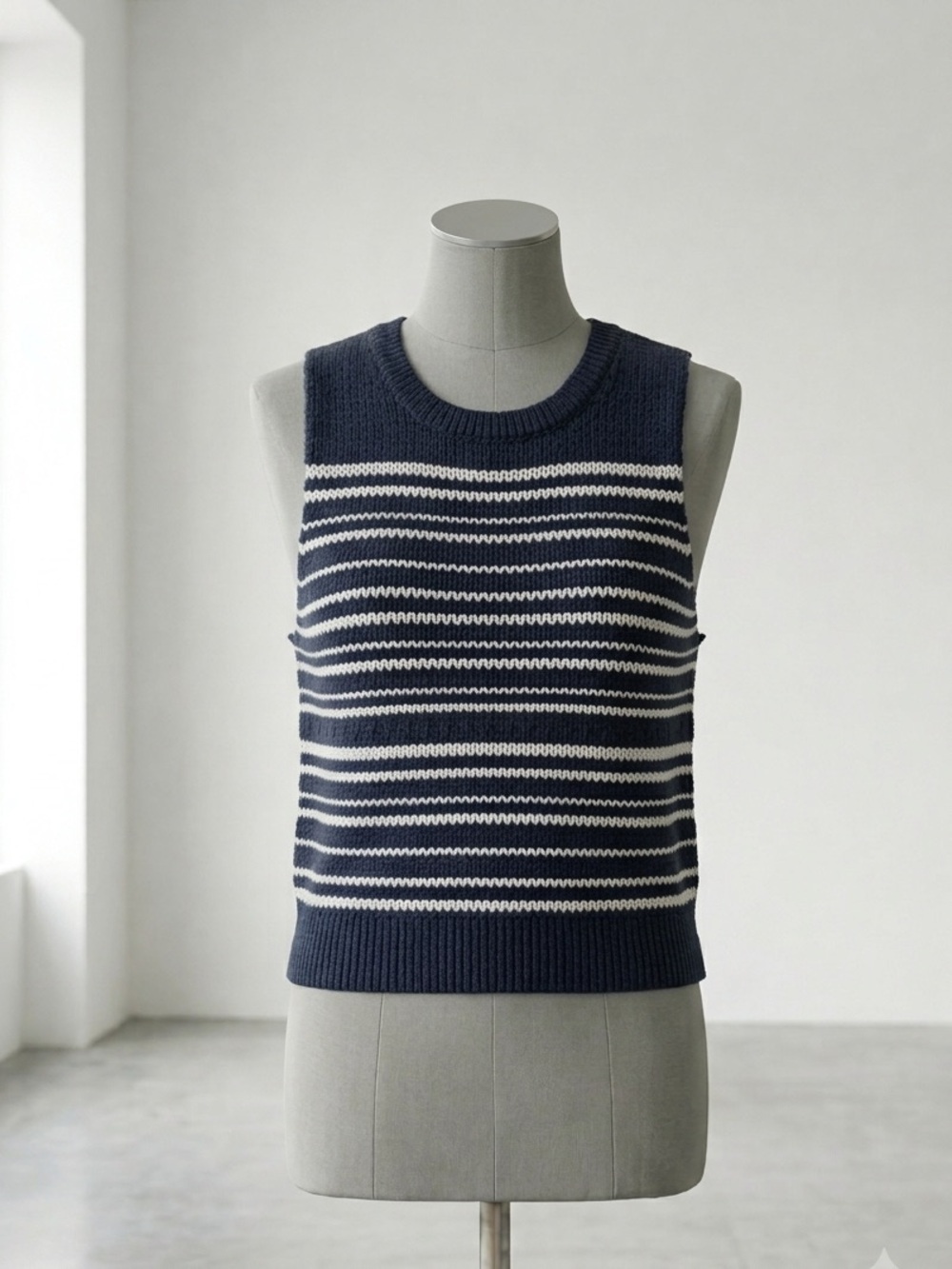 Striped Navy and White Knit Tank Top